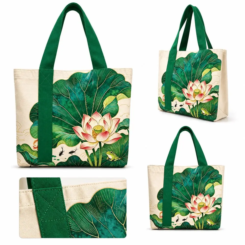 Durable Floral Canvas Bag Reusable Lightweight Shoulder Bag Versatile Large Capacity Tote Bag Women's Accessories