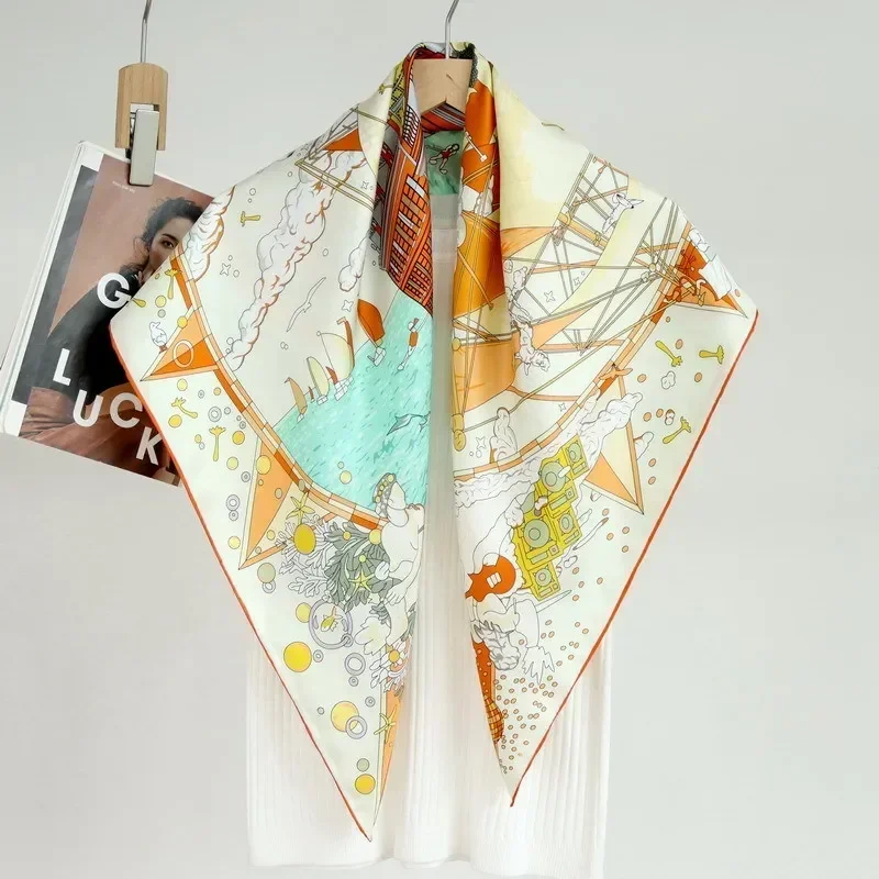 

High-end Elegant Women's Exquisite Fubo Cruise Party Print Quality 14MM Twill Silk Hand-rolled Edge Versatile Scarf Shawls