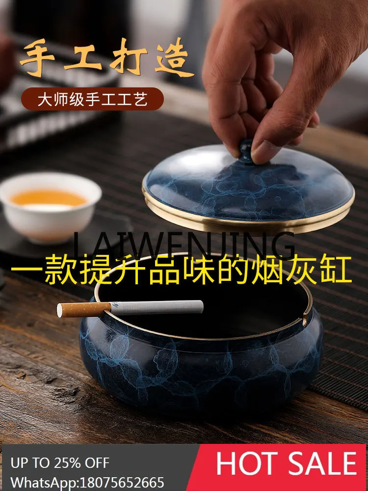 RWJ Brass Ashtray with Lid Trendy European Style Ashtray