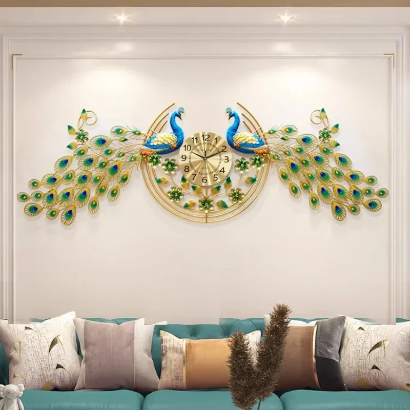 Peacock Design Wall Clocks Metal Wall Art Luxury Wall Watch Modern Cartoon Ornaments Home