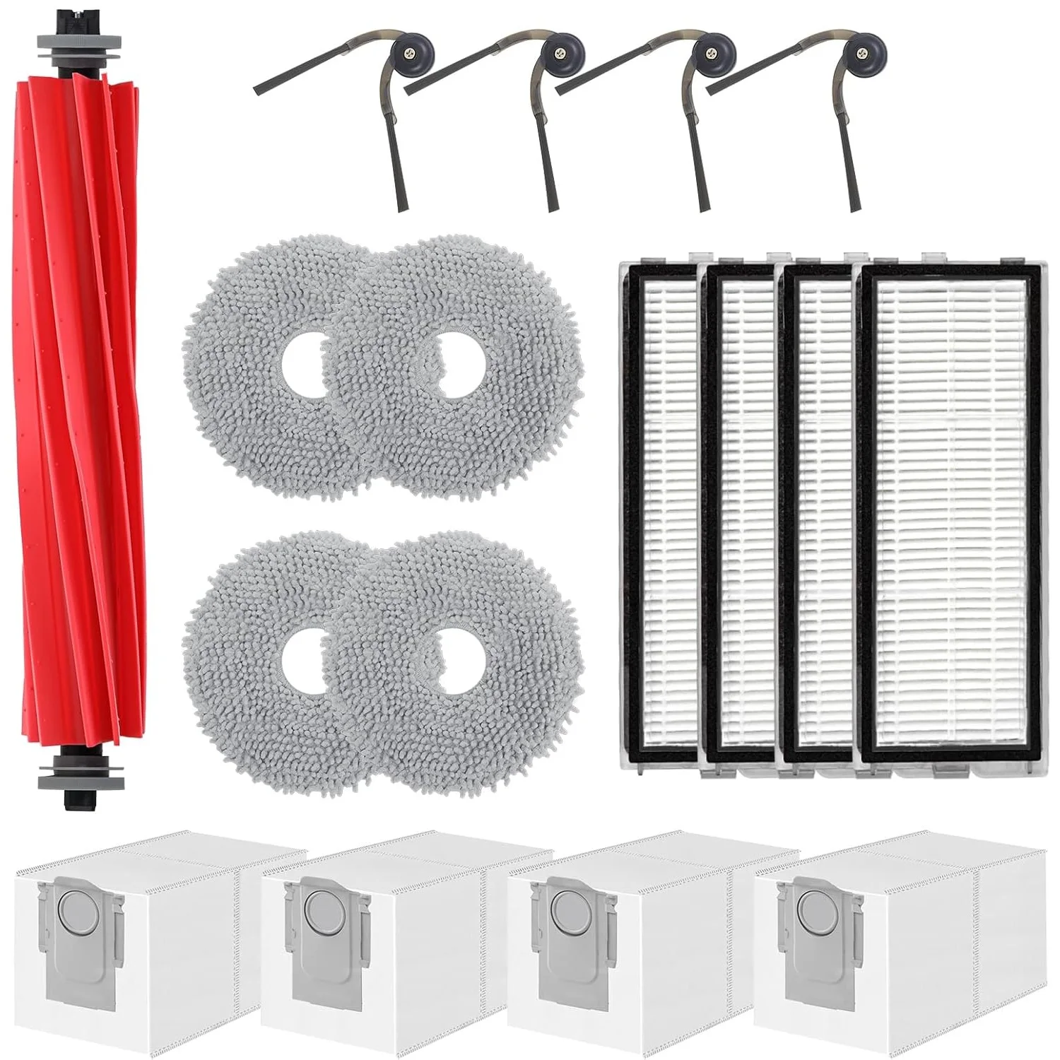 Main Side Brush For Roborock Qrevo S Pro Set / QV 35A / QV 35S / QR598 / QR798 Robot Vacuum, HEPA Filter, Mop Cloth, Dust Bag