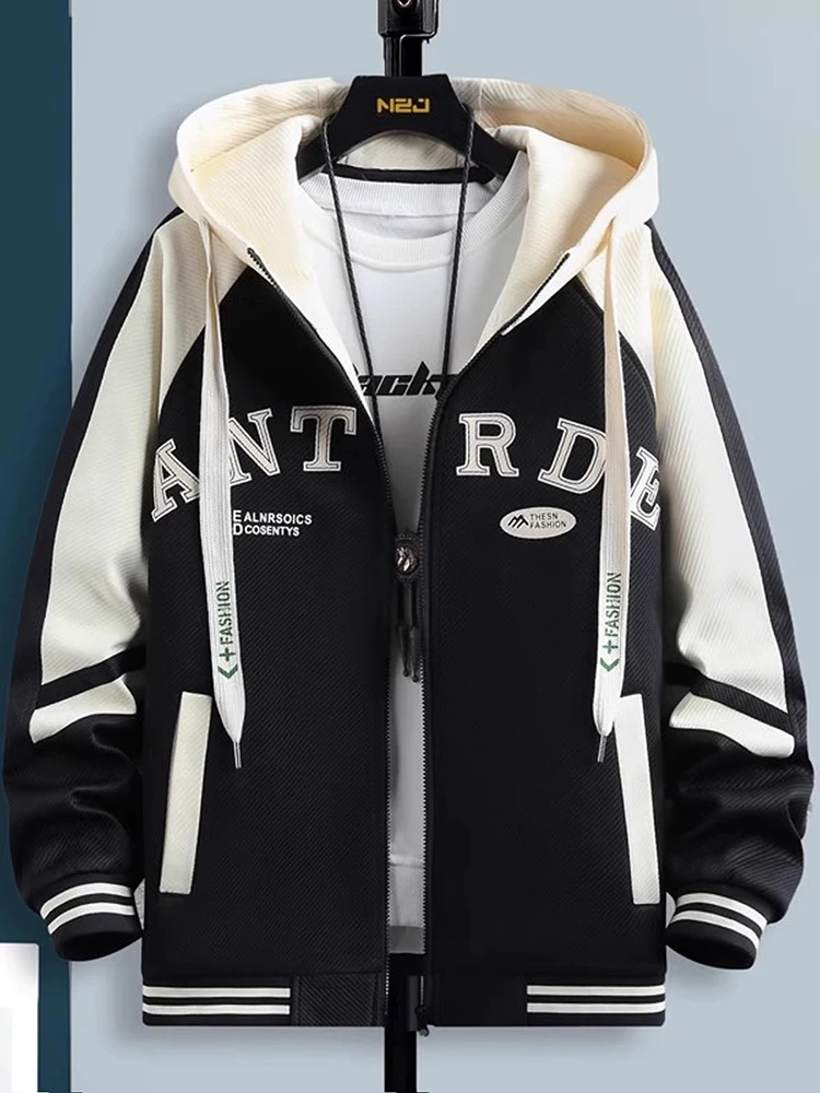 

Повседневная бейсбольная куртка для мужчин, модная свободная посадка, весенне-осенняя куртка с капюшоном, молодежная ветрозащитная длинная молния с принтом