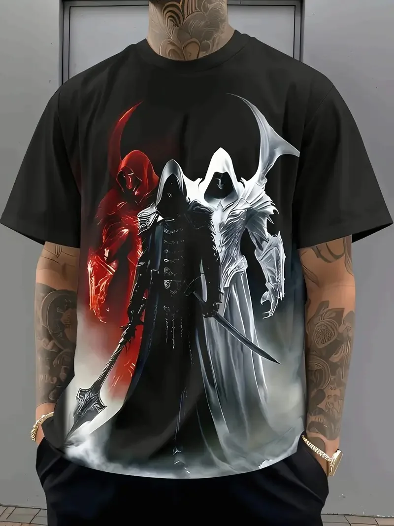 

3D Death God Printed Men's Fashionable Short sleeved Top Urban Street Men's Casual T shirt Outdoor Sports Men's Fitness T-shirt
