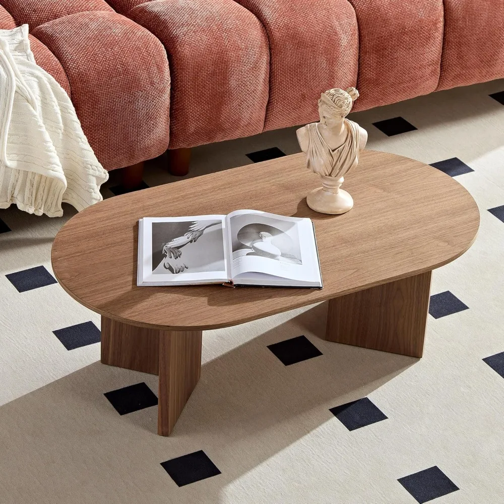 طاولة قهوة خشبية بيضاوية 39.37، طاولة مركزية خشبية حديثة مع قاعدة قوية لغرفة المعيشة، طاولة جانبية مميزة #4