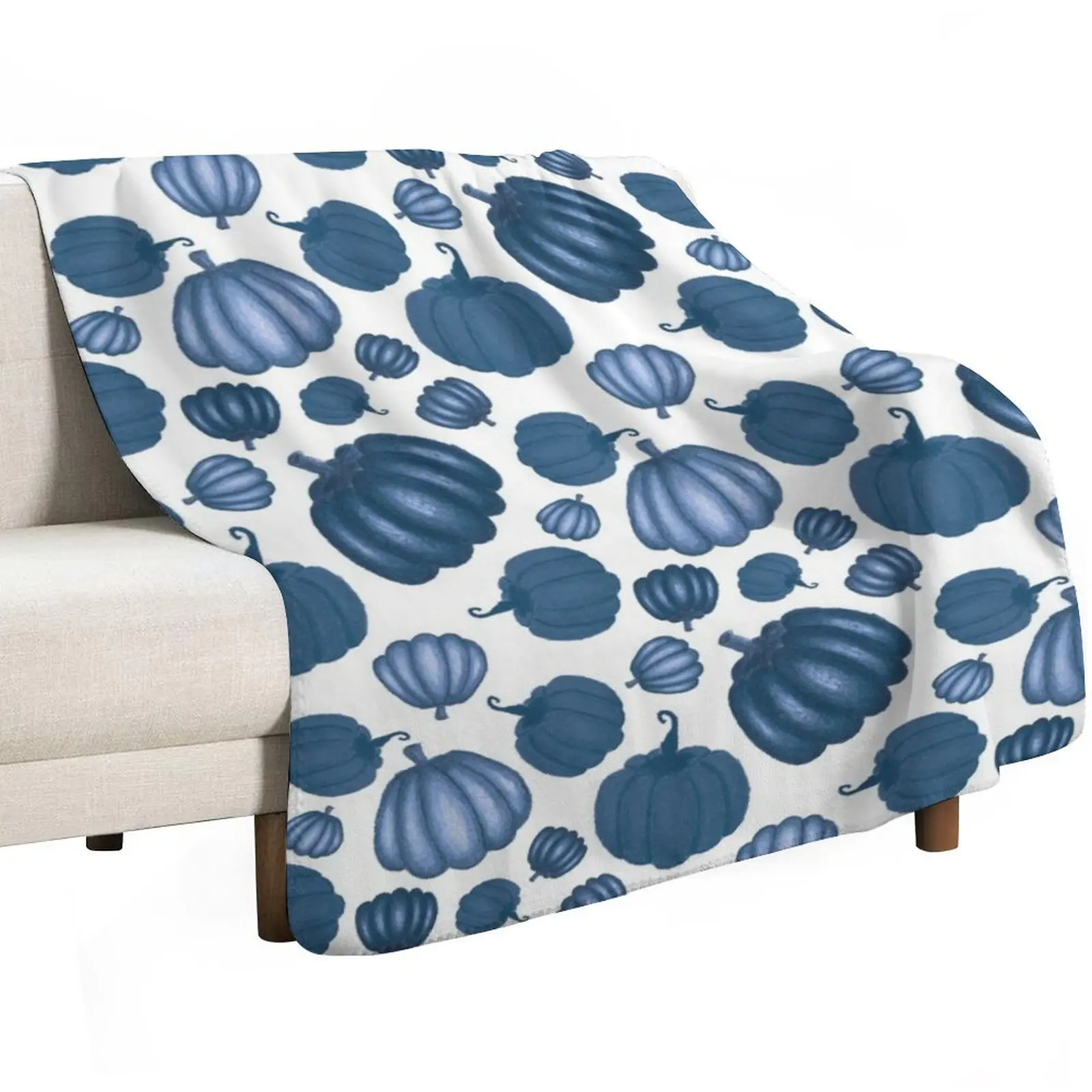 

Halloween Fall Pattern Pretty Blue Pumpkins on White Throw Blanket For Baby Winter beds Soft Beds Blankets