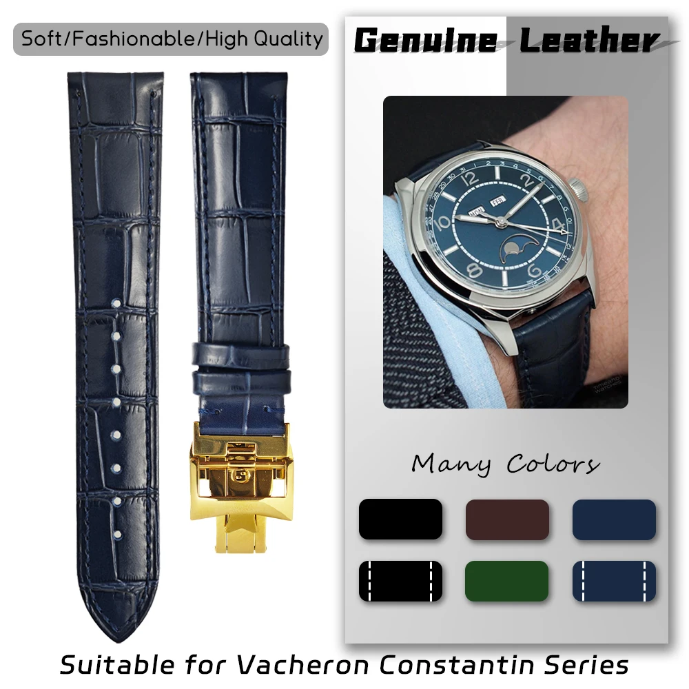Caslf Leather Watch Strap 19mm 20mm 21mm 22mm for Vacheron VC Constantin Patrimony Fiftysix Alligator Pattern Cowhide Watchband