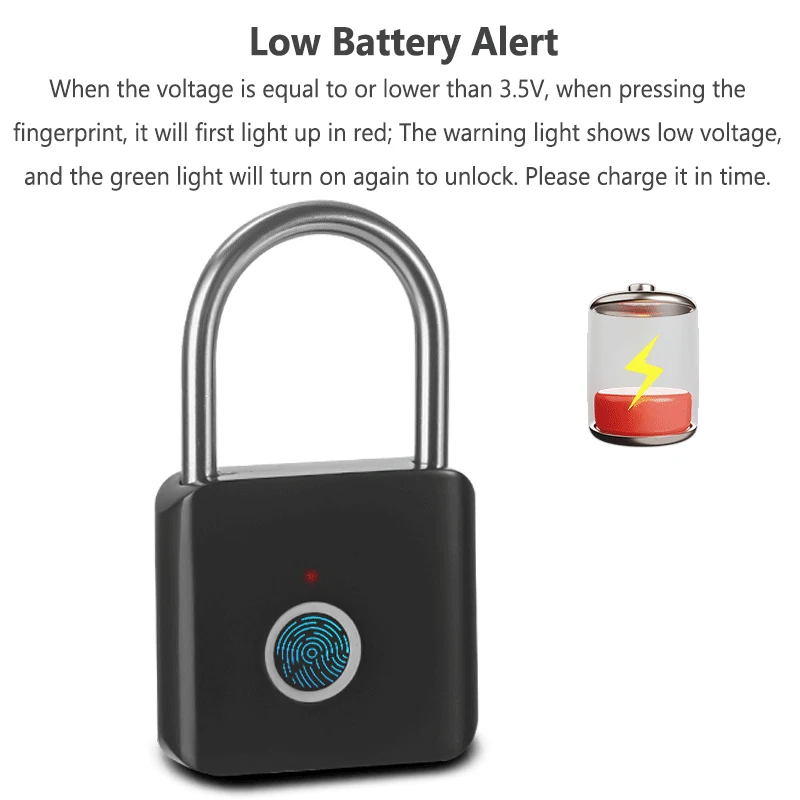 Fingerprint Padlock Anti-theft Waterproof Keyless Security Padlock Outdoor Lock Portable Smart Digital Lock Box Charging Port
