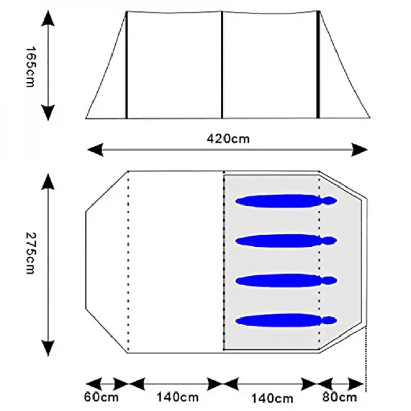 High Quality Outdoor Camping Hiking 4 Person Large Family Tunnel Tent Hot Selling