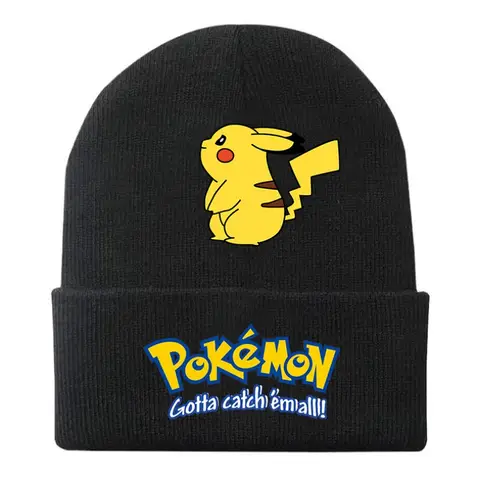 Anime Pokemon Stickade Mössor Söt Pikachu Tryckt Vinter Varm Mössa Barn Unisex Utomhus Broderad Huva Julklappar 6 best sales motorhuv pikachu - №1