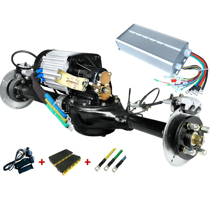 DC60V/72V 1500W/2KW kit motore mozzo brushless freno a disco, gruppo assale posteriore triciclo elettrico, ruote portanti, dimensioni opzionali