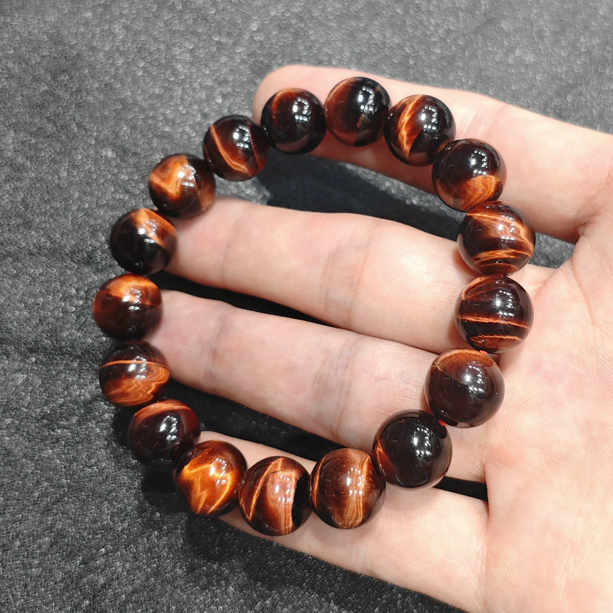 Flash 12mm Red Tiger Eye Stretch Bracelet Natural Gemstone Spherical Bead Wristlet Aesthetic Men Women Jewelry Present