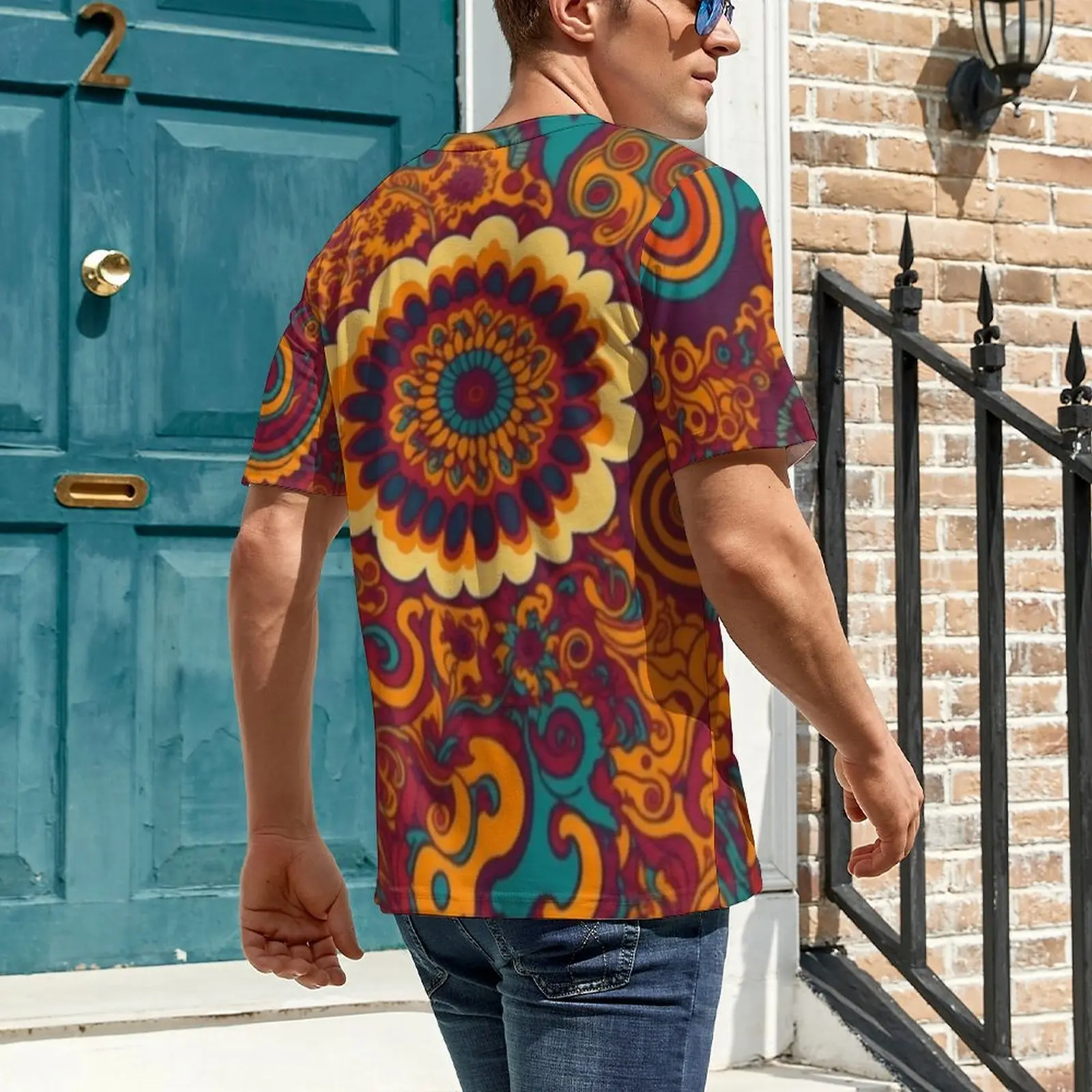 Men Bohemian Mandala Swirl Art T Shirt  Hippie T-Shirts Short-Sleeve Graphic Tops Hot Sale Premium Streetwear Big Size Clothing