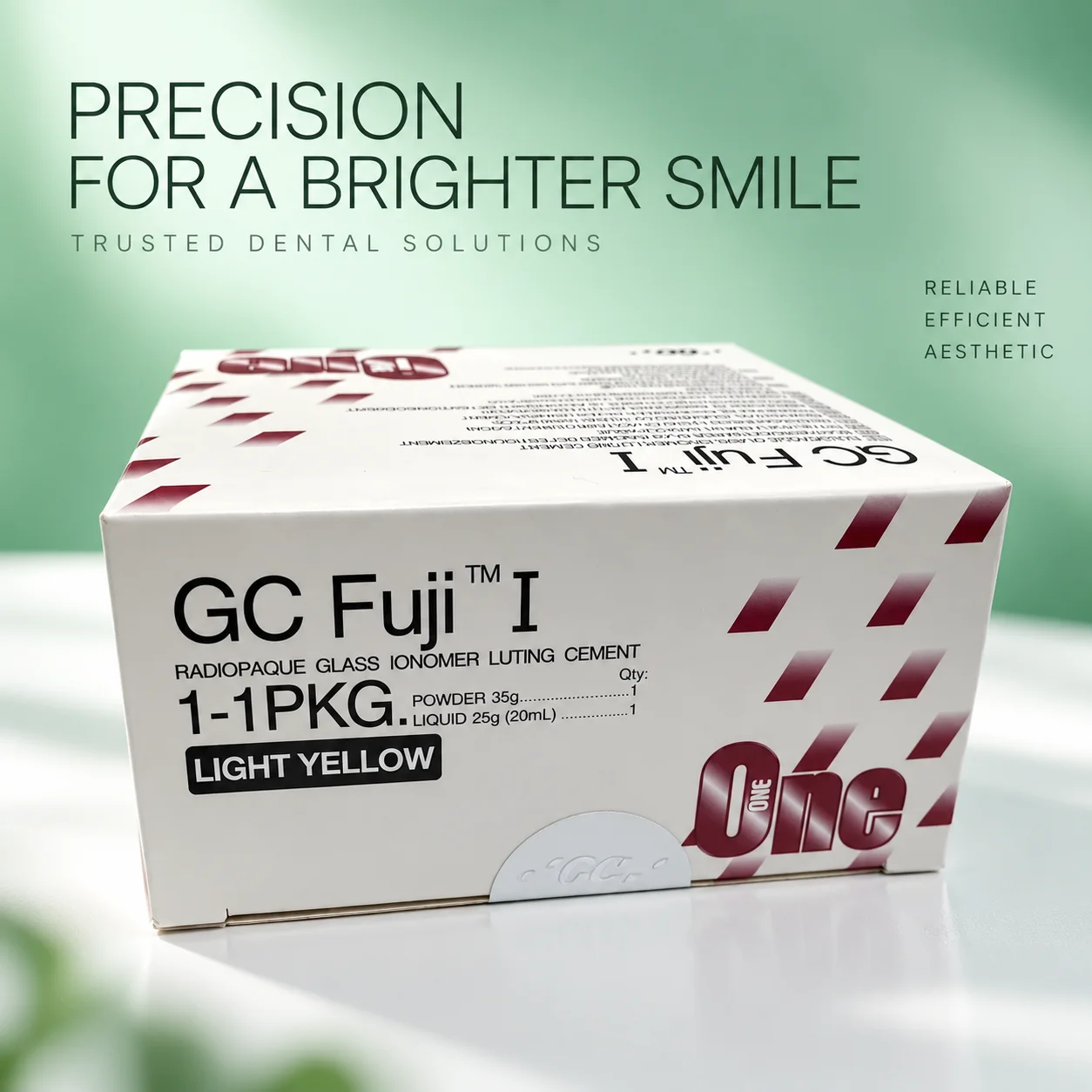 Dental Glass Ionomer Luting Cement GC Fuji I Radiopaque Self-Cure 35g+25g Light Yellow for Crown Bridge Restorations Supplies