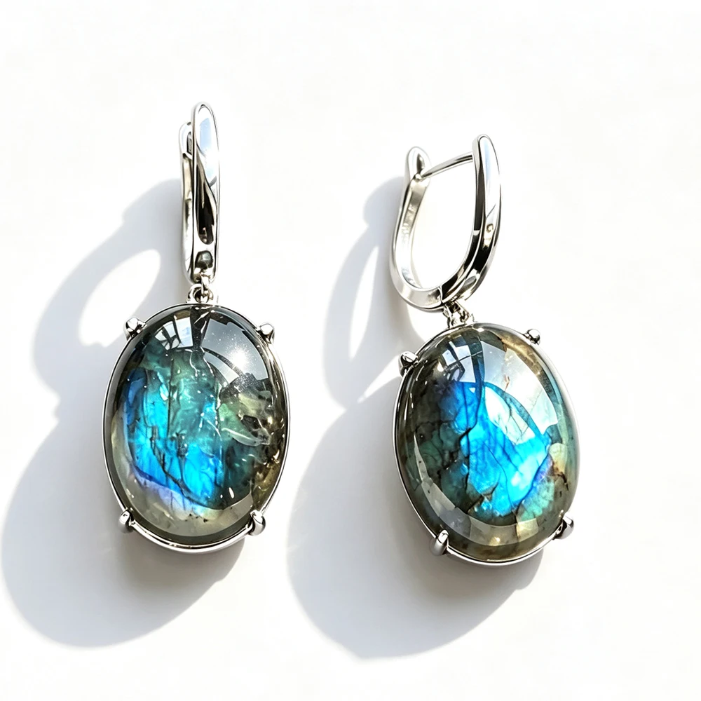 CSJ Genuine Natural Blue Labradorite Earring Sterling 925 Silver Gemstone Oval13*18mm for Women Birthday Party Jewelry Gift