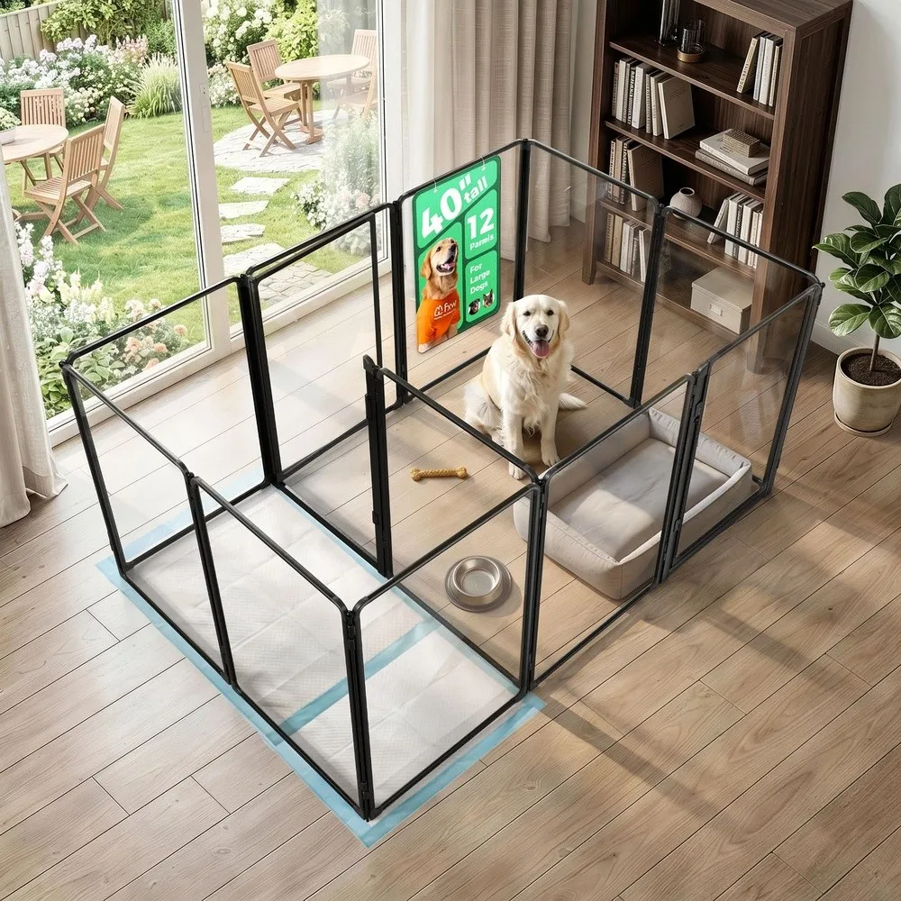 AuraSpace Pro Clear Acrylic Indoor Dog Playpen 40