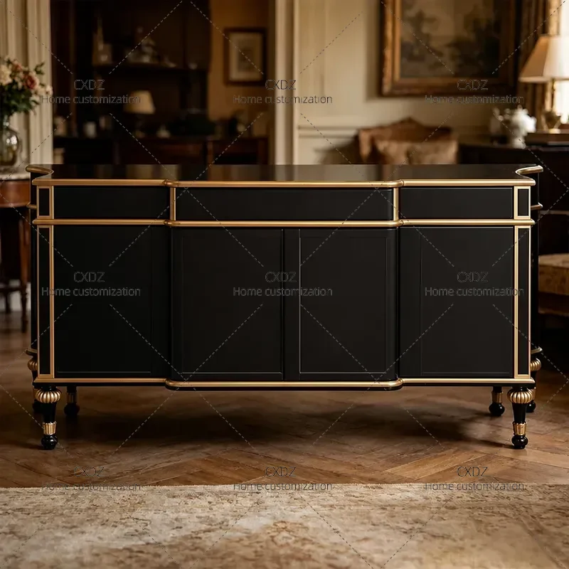Handmade Side Cabinet with Rich Deer Painting Entrance Storage Cabinet Bedroom TV Stand Villa Mansion Club Furniture
