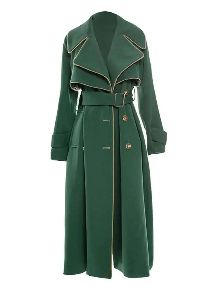 

Women's Long Coat Trench 2023 Spring New Loose Lapel Full Sleeve Double Breasted Bandage Windbreaker Female Clothing LCTI