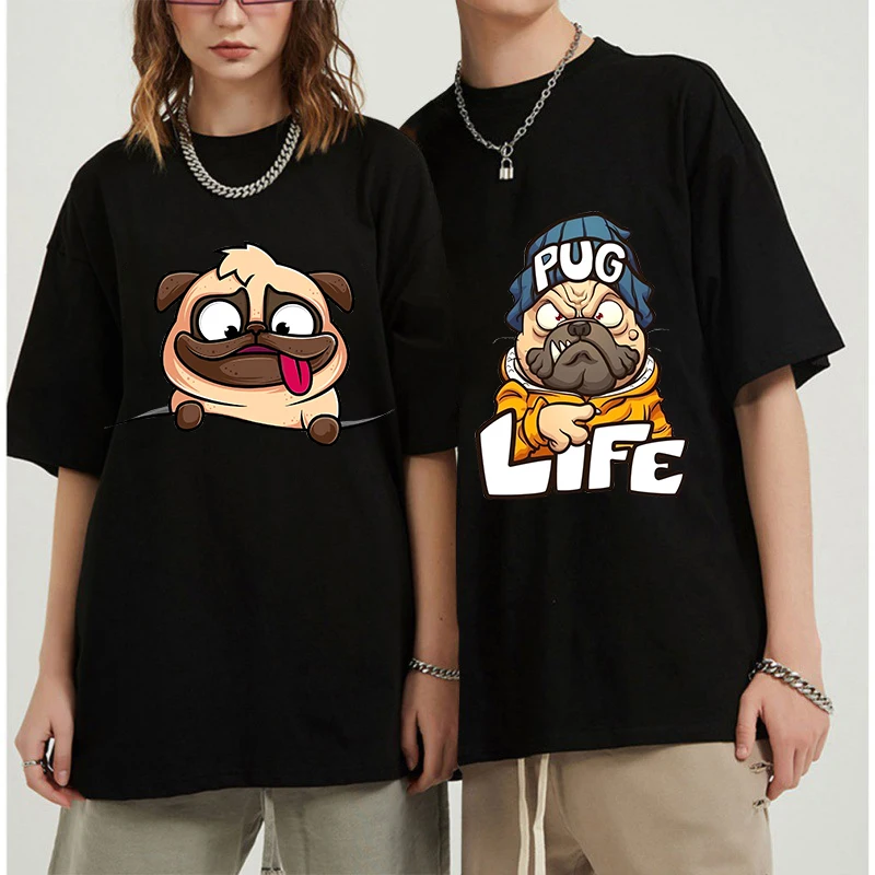 Cute Pug Shirt Men Women Funny Cartoon T Shirt Y2k 90s Harajuku Graphic Ulzzang T-shirt Mange Print Tshirt Aesthetic Tops Tees