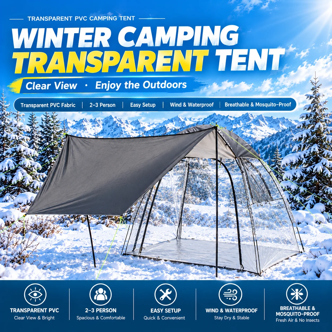 Upgraded Sports Tent - Transparent Pod Tent All Weatherproof Outdoor Clear Bubble Tent with Canopy for Watching Sport Shelter