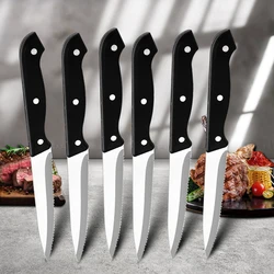 6/8 PCS Steak Knives Set Sharp Blade Black PP Handle BBQ Picnic Meat Cutter Multi-function Fish Cutting Knife
