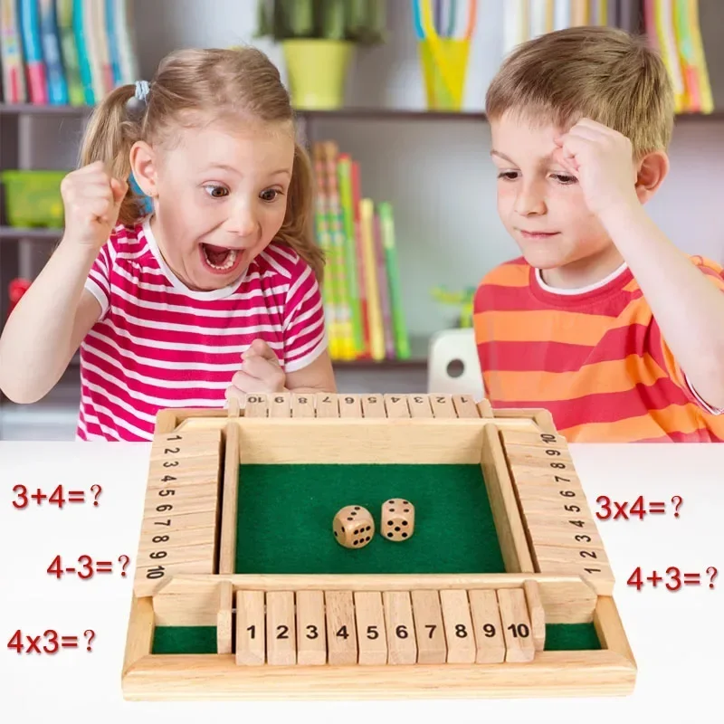 Wooden Dice Board Game Shut The Box for 4 Players Flaps & Dices Game Parent-children Interaction Family Entertainment