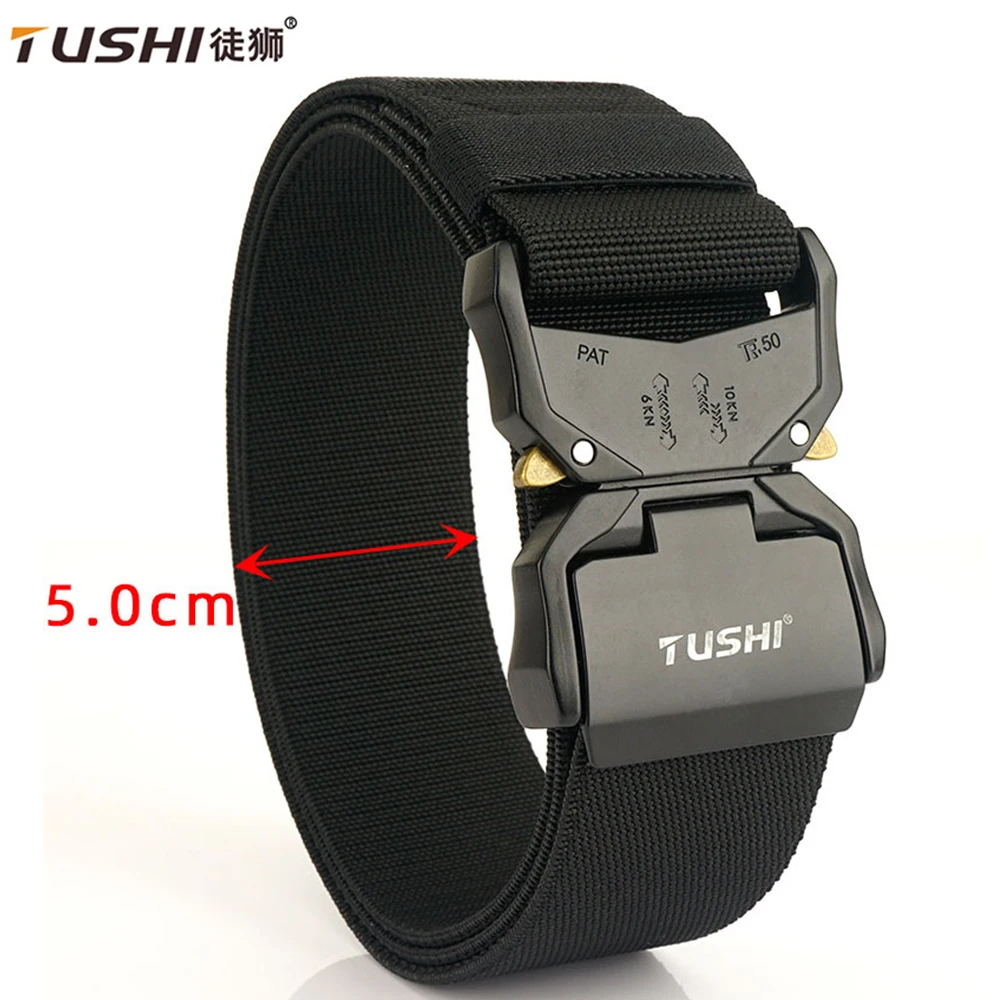 TUSHI New Elastic Belt For Men 2 inch Aluminum Alloy Quick Release Buckle Strong Nylon Tactical Belt Male Military Accessories