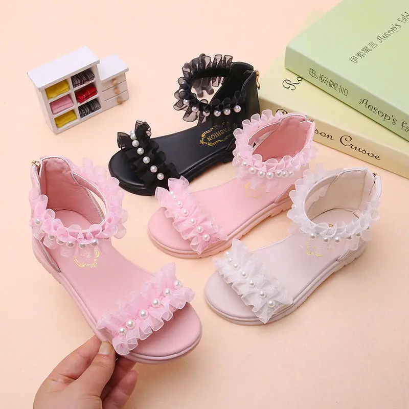 

Children Summer Sandals Girls Pearl Lace Sandal Shoes Kids Fashion Sandals Open Toe Soft Sole Shoes