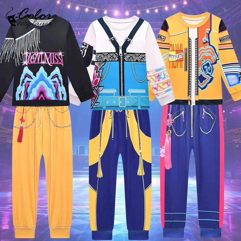 

Girl Pullover Suit Halloween Two Piece Set Anime Kpop Demon Hunters Cosplay Costume Stage Pants Girl Long Sleeve Hoodies