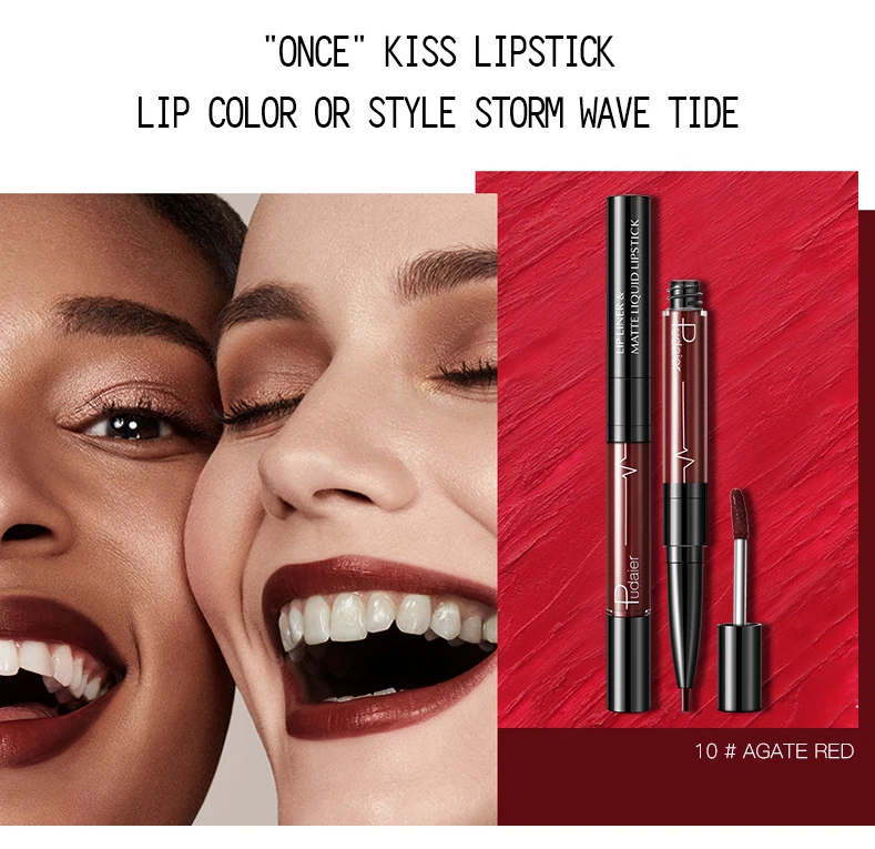 Pudaier 2 in 1 Velvet Mist Combined Double Lipgloss Lipliner Pencil Waterproof Long Lasting Lip gloss Pigment Lip Liner Pen