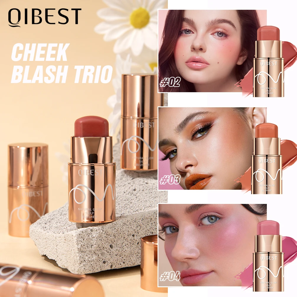 

QIBEST Multi-Use blush stick solid Moisturizer Stick Shadow Lips Cheek Blusher Pink Red Orange Waterproof Peach Creamy Makeup