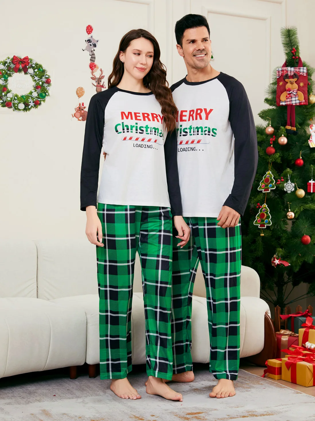 Christmas Pajamas Family Black Green Check Long Sleeve Family Christmas Pajamas Christmas Pjs Set