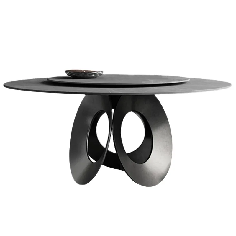 

Italian Light Luxury Rock Plate Dining Table Modern, Simple, and High end Circular Dining Table and Chair Combination