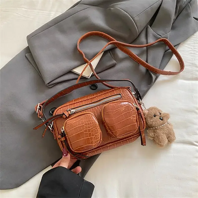 Mehrteilige Umhängetasche mit Krokodilmuster, Damen-Sling-Bag, Messenger-Bag mit Reißverschluss, einfarbige Outdoor-Handtasche – Detail 2
