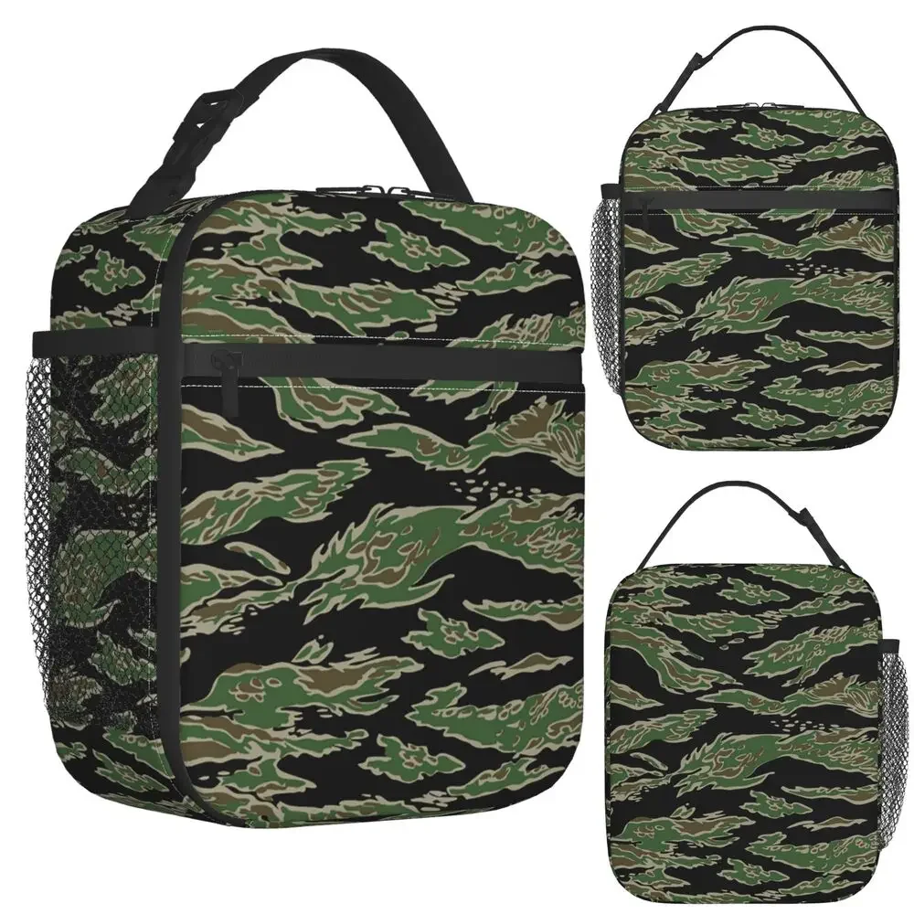 Tiger Stripe Camouflage Military Camo Insulated Lunch Bag for Women Kids Leakproof Food Boxes Thermal Lunch Box Tote