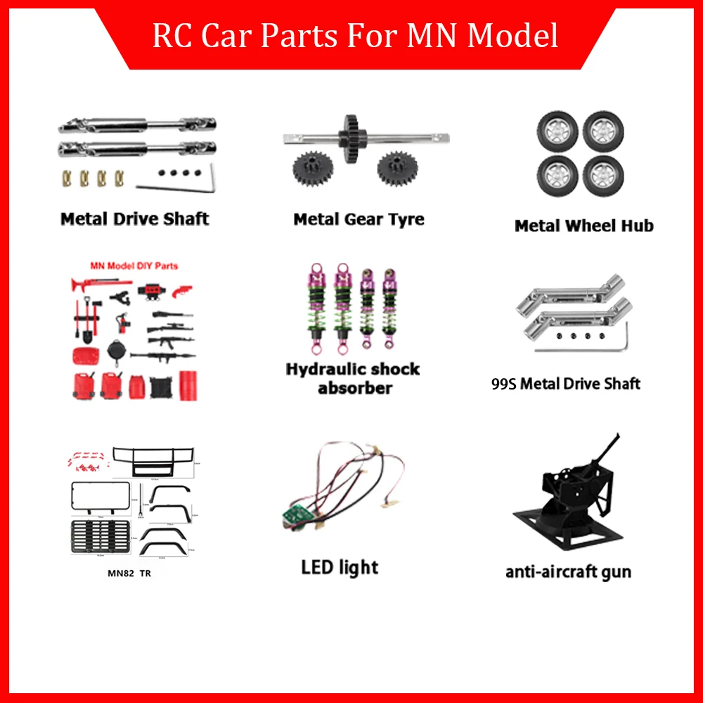 RC Car Parts For MN Model Compatible With MN82 MN82S MN82PRO Metal Shaft Light Assembly TR Gear Mood Piece