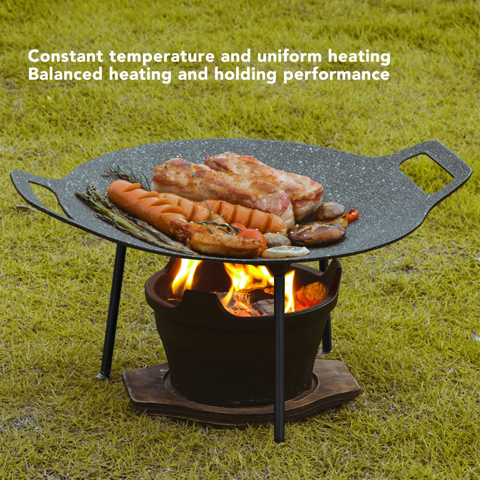 Round BBQ Grill Pan Prevent Stick 6 Layer Coating 2 Handles  Stone Barbecue Plate 30CM Height for Stove Oven hot