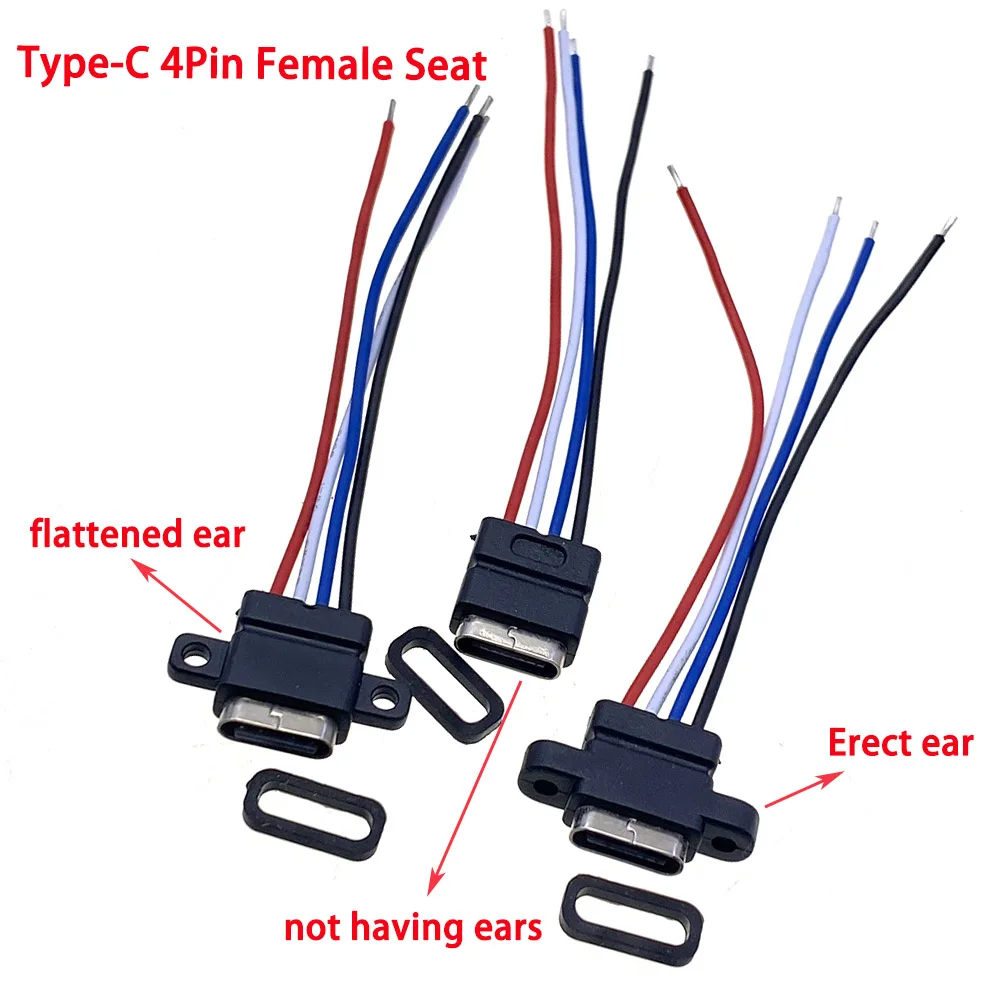 Водонепроницаемый разъем USB типа C с резиновым кольцом, гнездовой разъем для быстрой зарядки, 4-контактный разъем USB-C для зарядного устройства