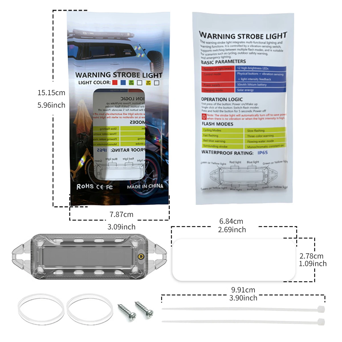 1pc Wireless LED Solar Powered Strobe Light Colorful Decorative Light for Motorcycle Car Bike Flashing Warning Light Signal Lamp