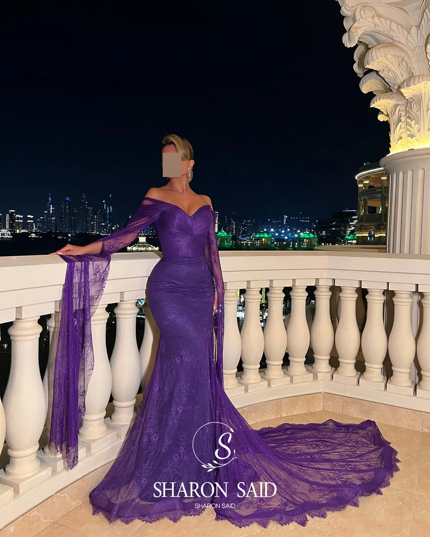 Sharon Said Spitzen-Meerjungfrauenkleid in Lila mit Kurzen Ärmeln, Arabisches Damen-Hochzeitskleid SF055, Maßanfertigung – Detail 4