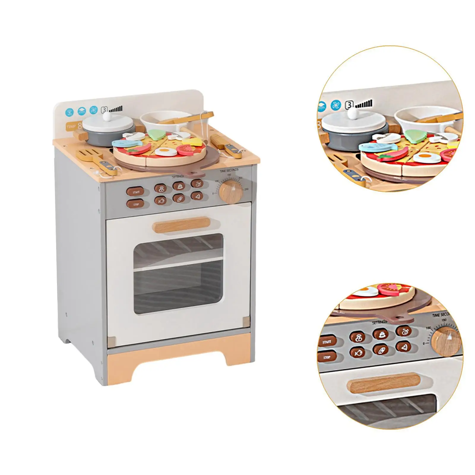 Wooden Toy Kitchen Oven Playset for Kids Role Play Cooking Toys Children’s Educational Pretend Stove Set