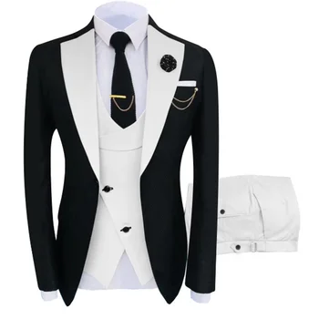 New Costume Homme Popular Clothing Luxury Party Stage Men's Suit Groomsmen Regular Fit Tuxedo 3 Peice Set Jacket+Trousers+Vest 3 New Costume Homme Popular Clothing Luxury Party Stage Men's Suit Groomsmen Regular Fit Tuxedo 3 Peice Set Jacket+Trousers+Vest 3