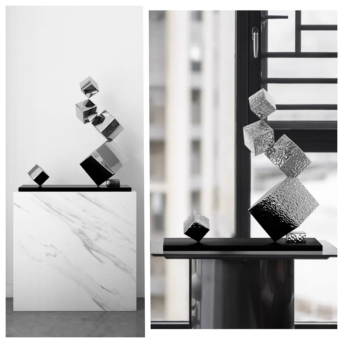 Stainless Steel Cube Geometry Mirror, Creative Modeling Decoration, Hotel, Office, Porch, Home, Shop Tabletop Decoration