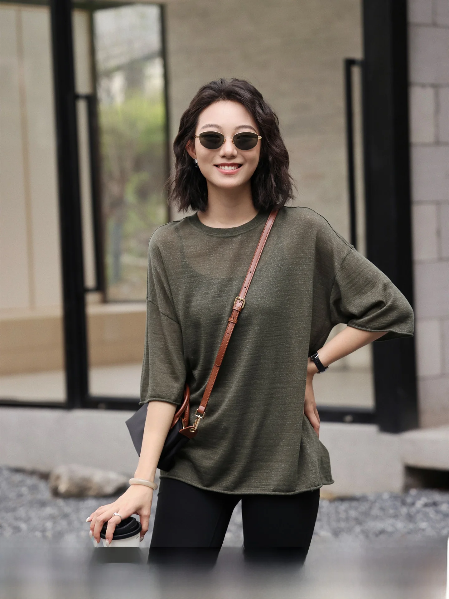 

Casual Loose Short Sleeve Knitted T-Shirt Women's round Neck Silk Blend Breathable Summer New Style Thin Half Sleeve Top