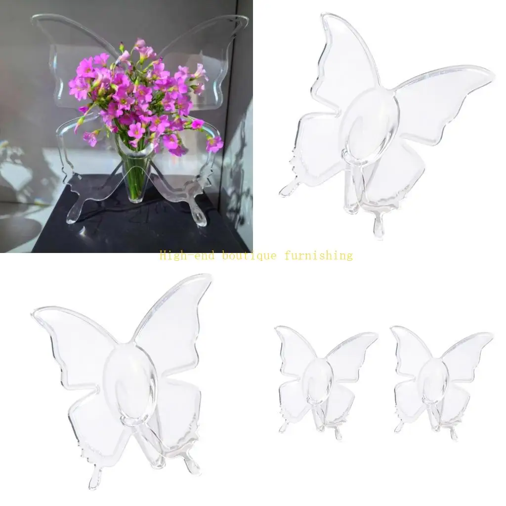 L9NB 1Pc/2Pc Acrylic Butterfly Vases French Vases Decoration Artistic House Addition