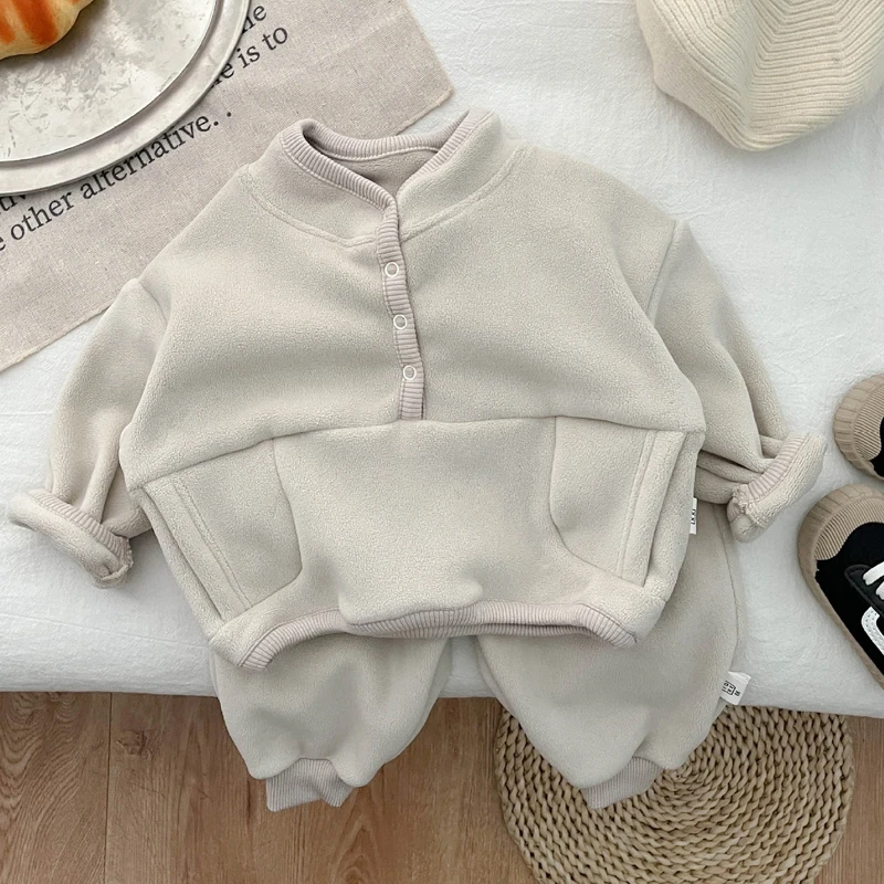 IYEAL Autumn Winter Baby Boys Girls Warm Fleece Thickened Clothing Sets Baby Coat+Pants 2 Piece Set Children\'s Clothing
