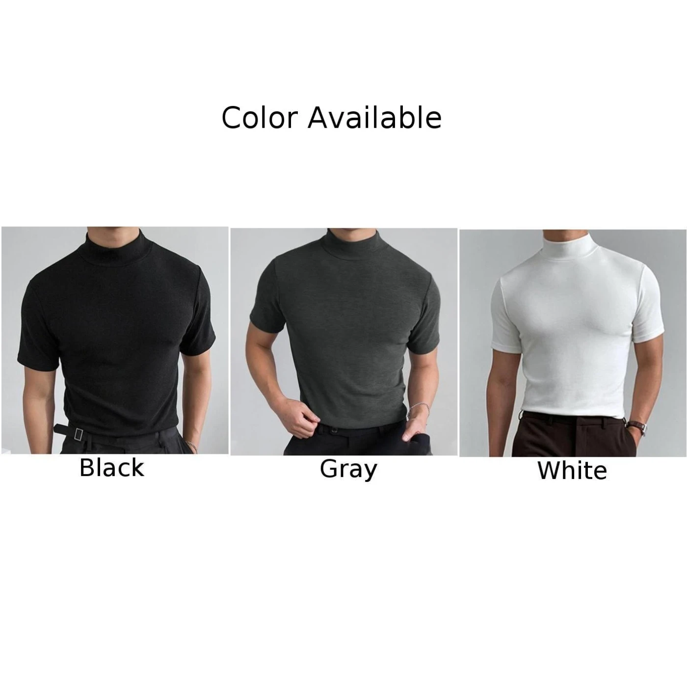 Fashion Summer Man T-Shirts Basic Slim Fit Muscle Solid Color Turtleneck Short Sleeve Tee Tops Clothing T Shirt For Men