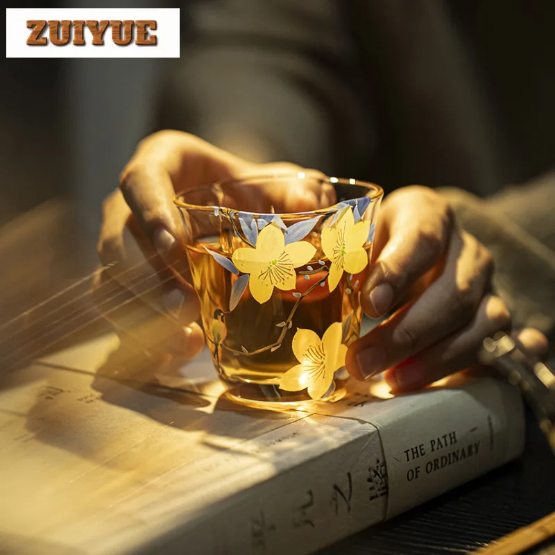 110 مللي رسمت باليد الزنبق الزجاج فنجان الشاي الرجعية وعاء الشاي مجموعة من أكواب الشاي تذوق رائحة كوب تشازان ماستر أكواب تشا الديكور هدية