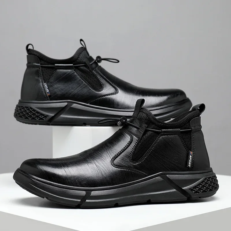 Black Leather Waterproof Safety Work Shoes Men Steel Toe Office Boots Shoes Indestructible Construction Male Boots Footwear