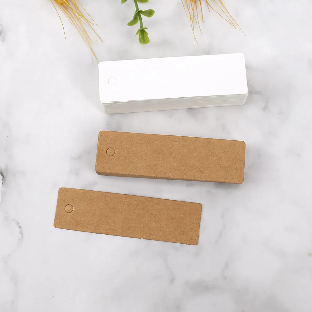 Etiquetas de Papel Kraft Grosso 350gsm 2x7cm em Branco com Cordão Pré-Enfiado, Etiquetas de Preço para Artesanato e Embalagens de Varejo