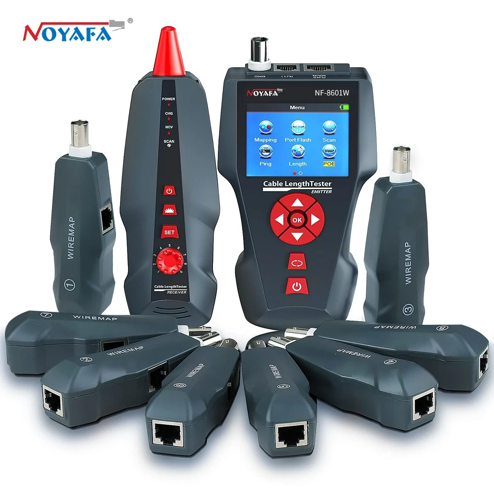 NOYAFA NF-8601W Tester kabli sieciowych Lokalizator kabli Ethernet z funkcją PoE/PING Pomiar długości Tester połączeń Narzędzia sieciowe